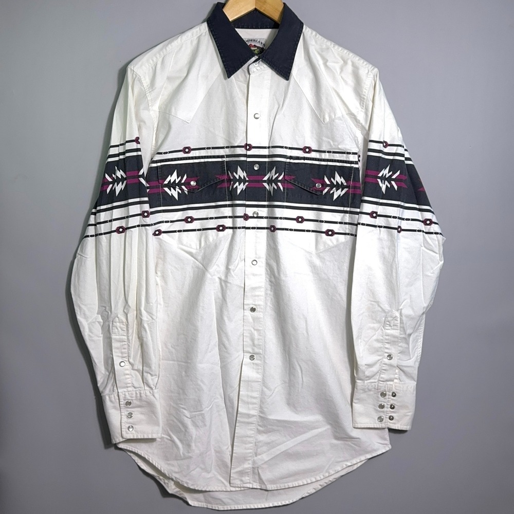 Cumberland Outfitters Shirt Mens Size Large Aztec Pearl Snap Western White